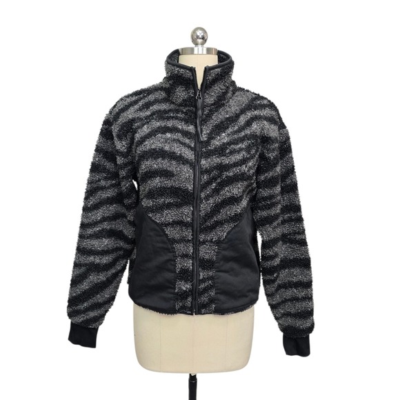 Varley Jackets & Blazers - Varley Zebra Print Sherpa Fleece Full Zip Jacket Grey Black Women Small VAR00482